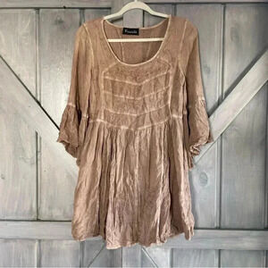 Frazzle Embroidered Boho Tunic - cappuccino